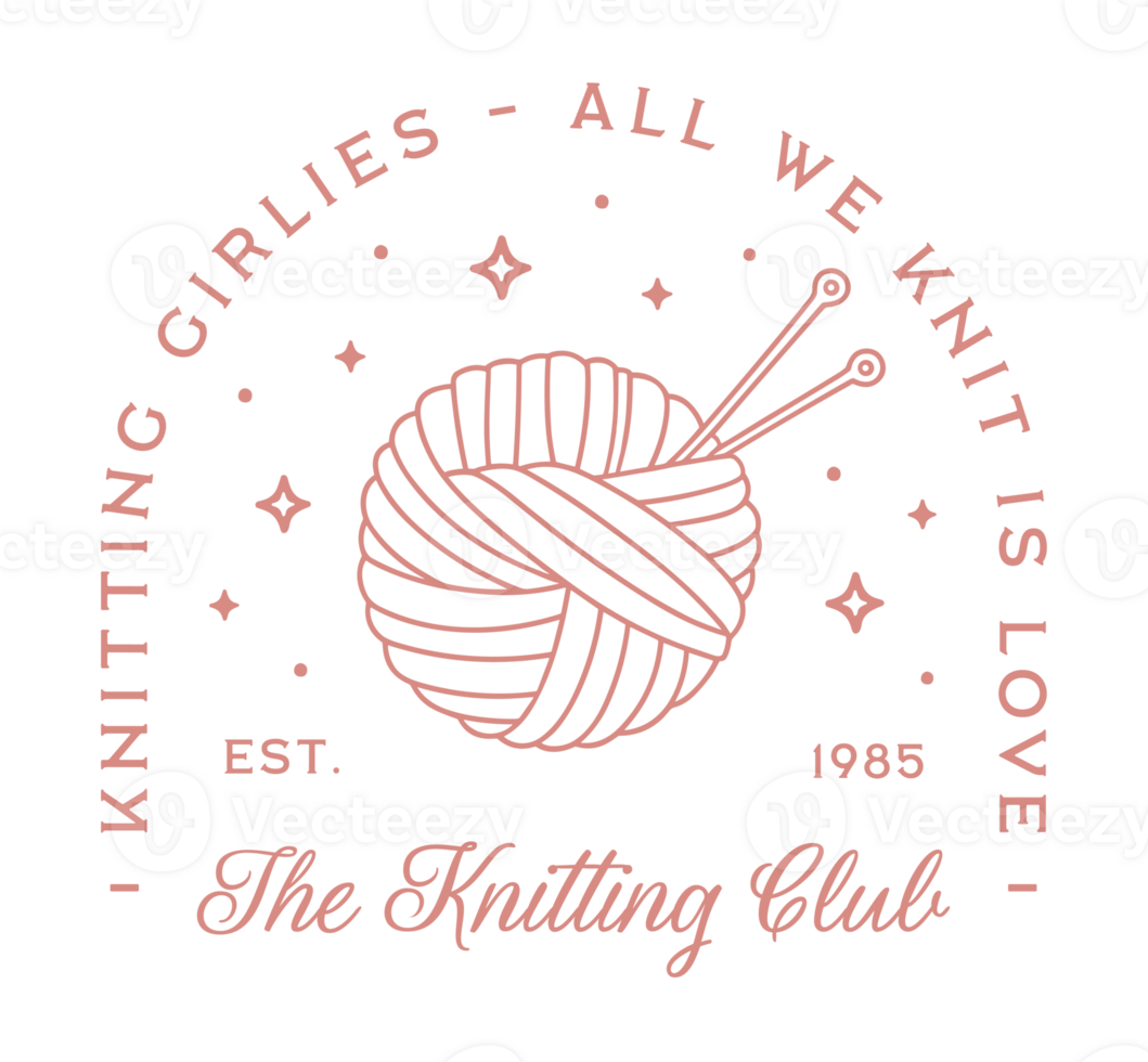 Knitting club girls girlies logo funny quotes all you knit is love yarn crochet lovers class teacher shirt design retro coquette girly pink aesthetic printable illustration transparent background png