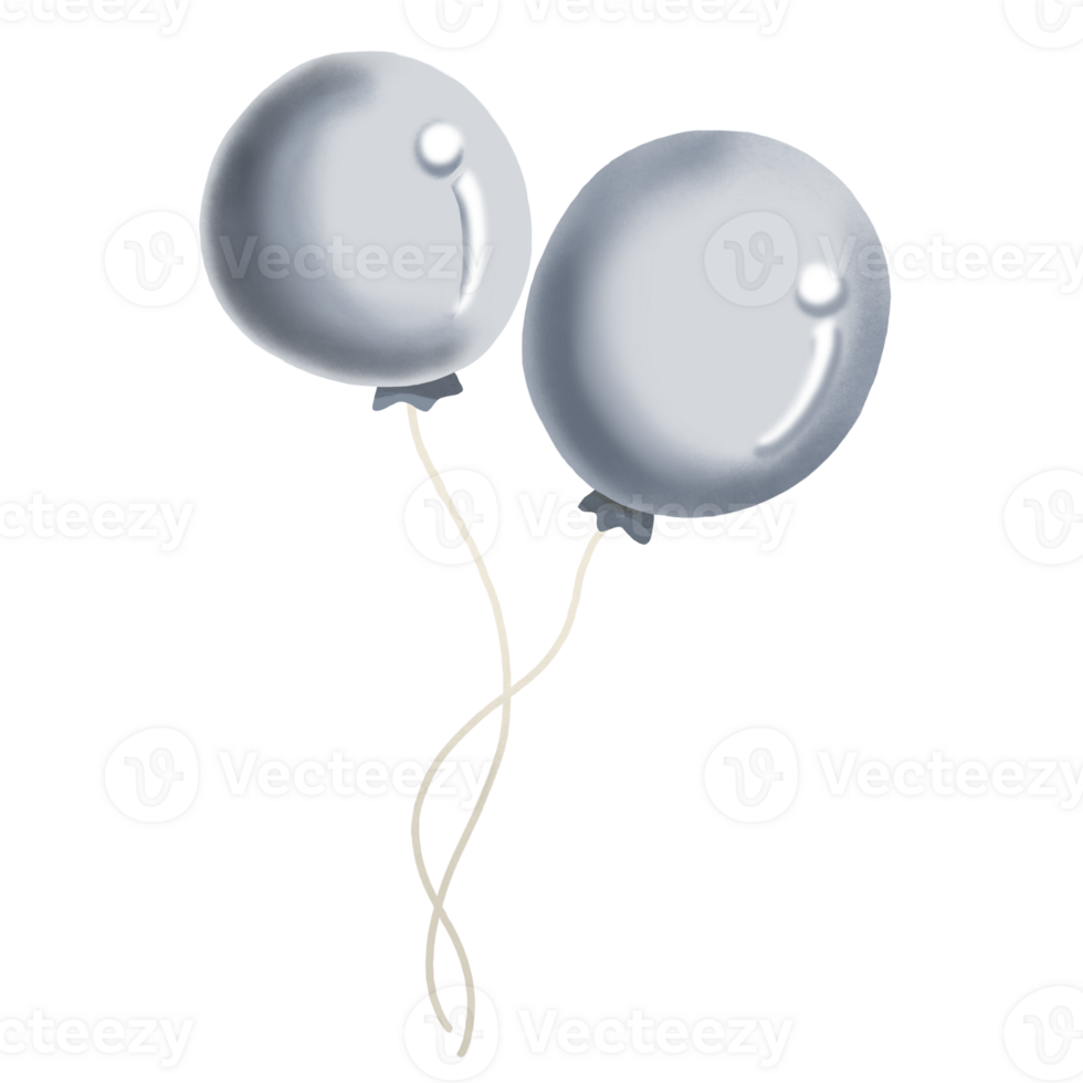 Two gray balloons on a string on a transparent background png