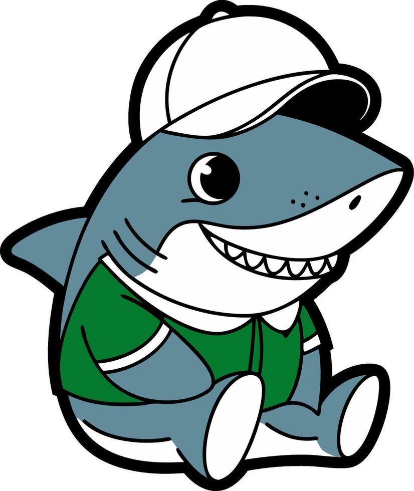 Cute Cartoon Shark in Green Hoodie and Cap Illustration vector