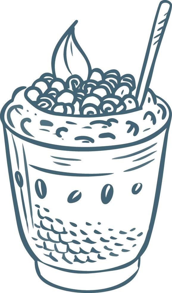 Hand Drawn Blueberry Smoothie with Cream and Straw in Glass vector