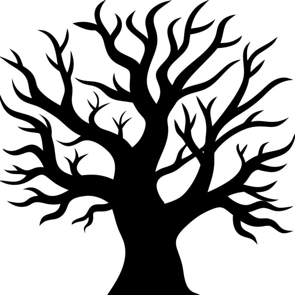 Silhouette of Spooky Bare Tree with Twisting Branches Illustration vector