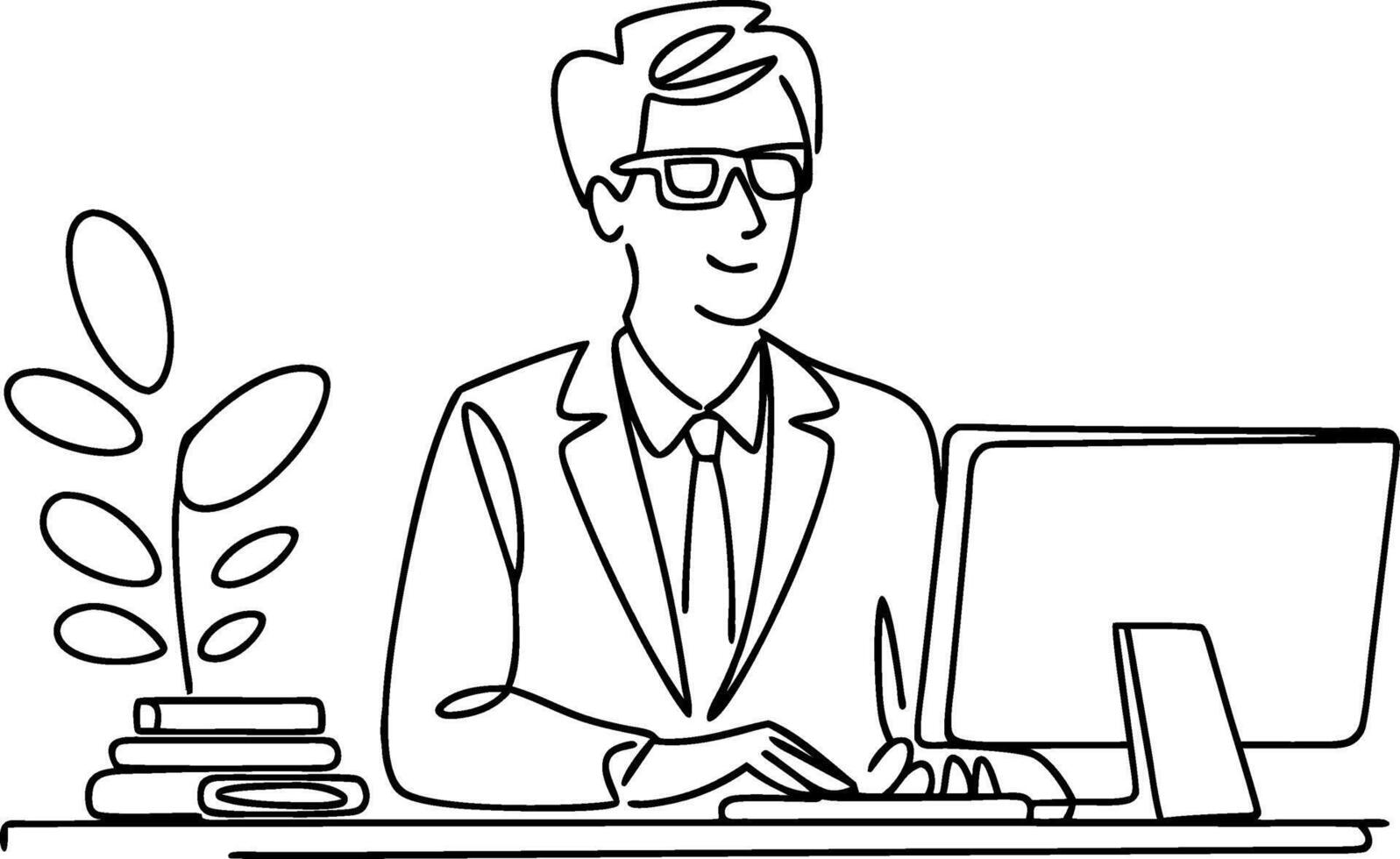 Business Professional at Desk Line Art Illustration vector