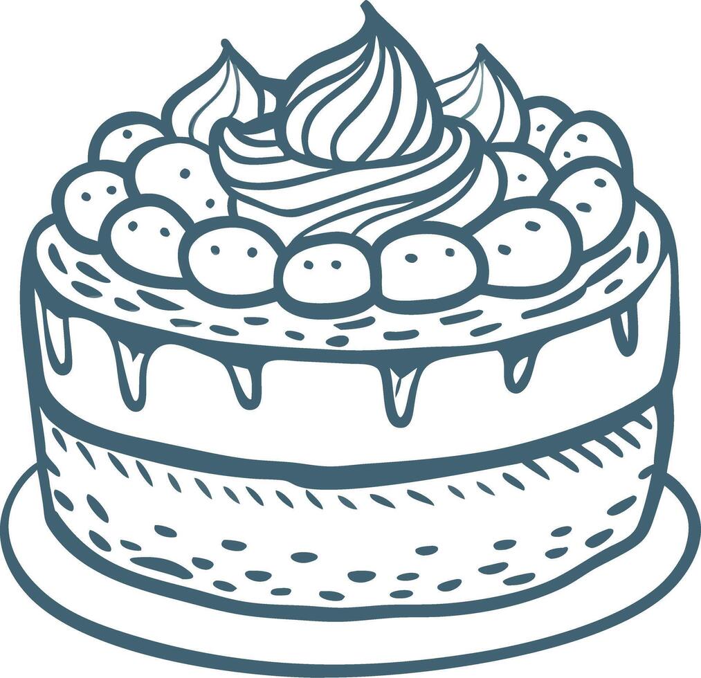 Delicious Cream-Filled Layer Cake with Icing and Berries Illustration vector
