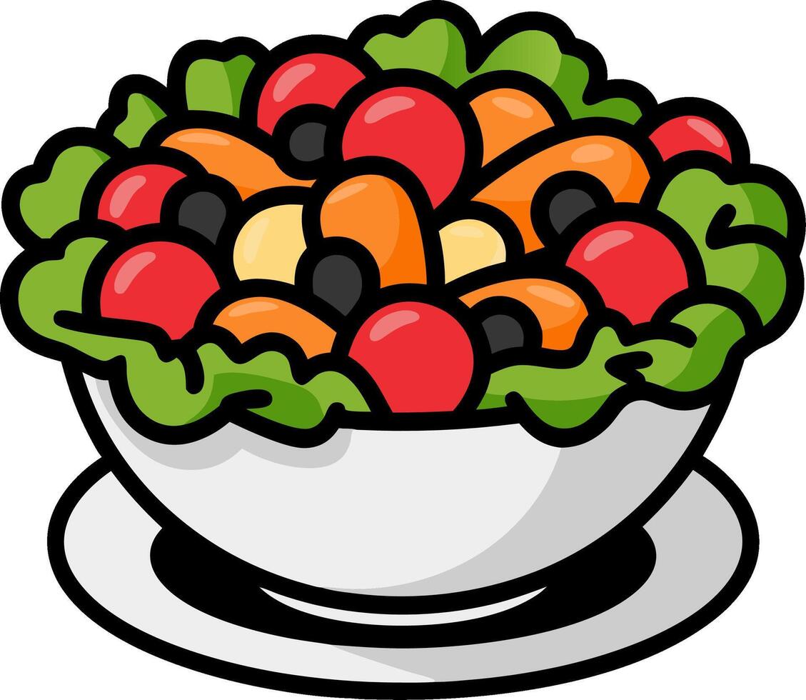 Colorful Fresh Vegetable Salad in White Bowl with Lettuce and Tomatoes Illustration vector