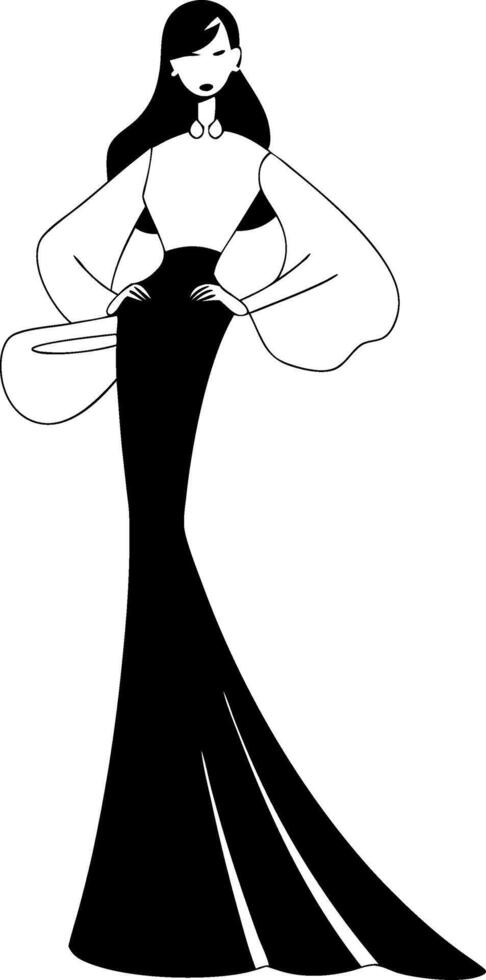 Elegant Fashion Illustration of Woman in Evening Gown Silhouette Art vector