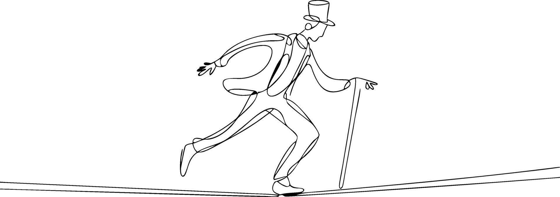 Elegant Gentleman Balancing on Tightrope Minimalist Line Art vector