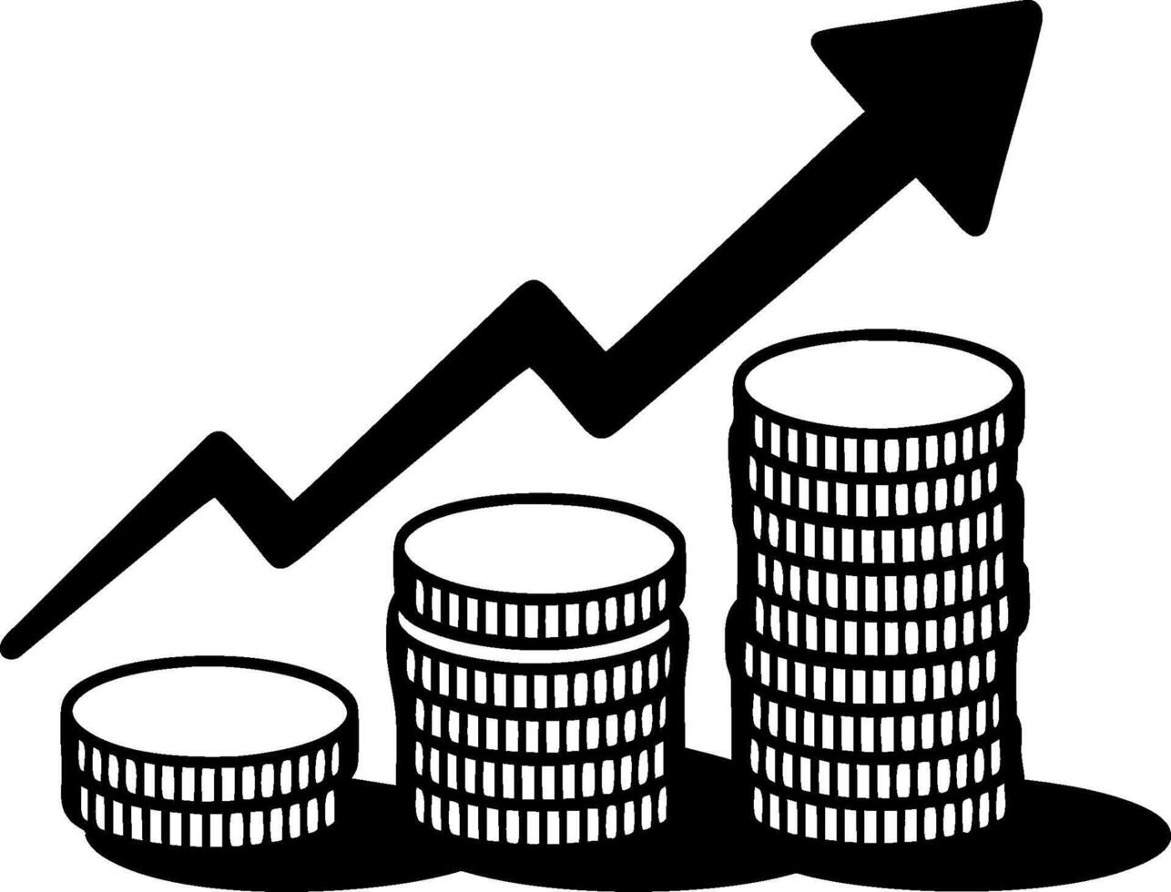 Financial Growth Coin Stacks and Upward Arrow Illustration Symbolizing Profit vector