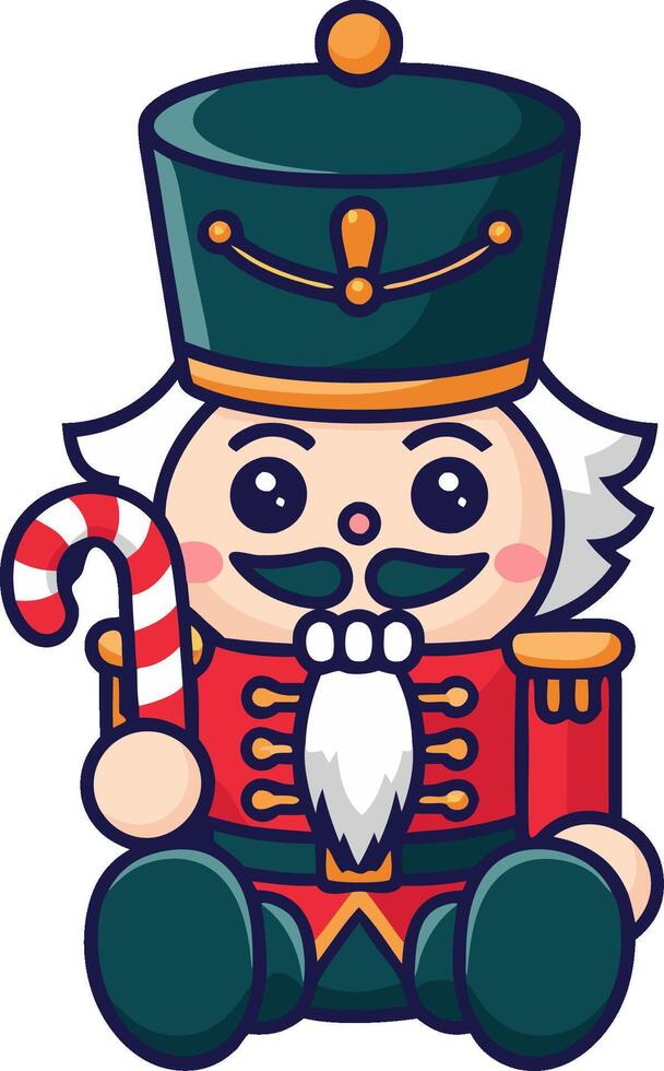 Festive Nutcracker Soldier Holding Candy Cane Christmas Illustration vector