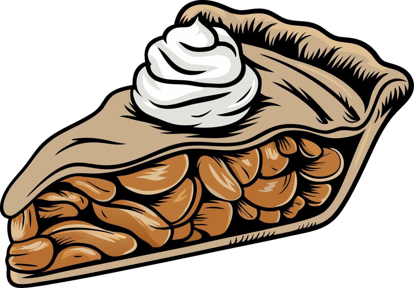 Delicious Pecan Pie Slice with Whipped Cream Illustration vector