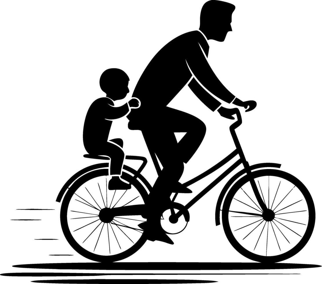 Father and Child Riding Bicycle Silhouette Illustration for Family Adventure Concepts vector