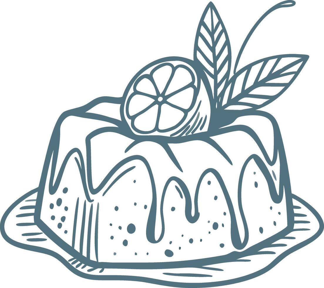 Delicious Lemon Drizzle Cake Illustration with Fresh Citrus and Leaves vector