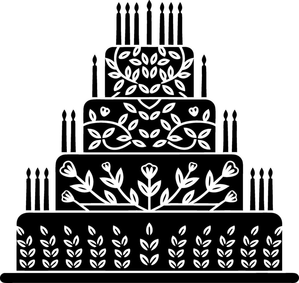 Elegant Multi-tiered Floral Wedding Cake Design with Candles vector