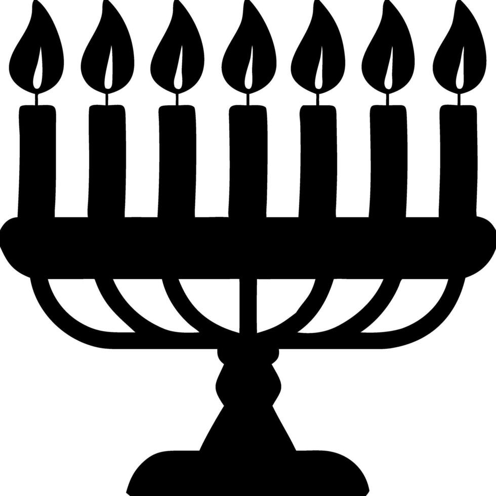 Menorah Silhouette with Seven Lit Candles for Hanukkah Celebration vector