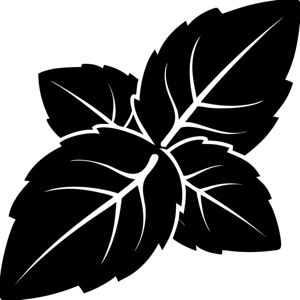 Black Silhouette of Basil Leaves Illustration for Culinary and Botanical Use vector