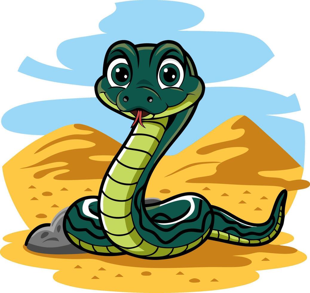 Cartoon Snake in Vibrant Desert Landscape with Rolling Sand Dunes vector