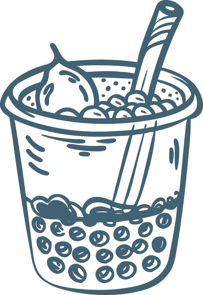 Bubble Tea Illustration with Tapioca Pearls and Straw Beverage Art vector