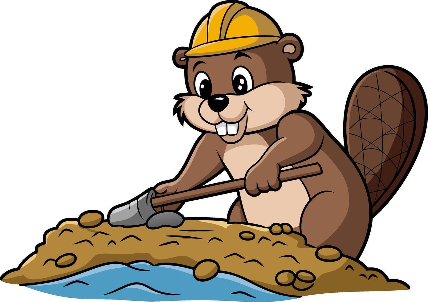 Cartoon Beaver Construction Worker Building a Dam Illustration vector