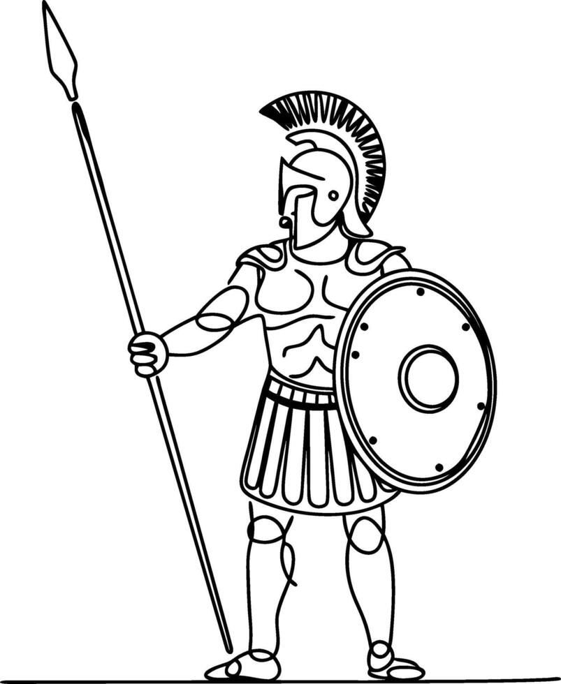 Ancient Greek Spartan Warrior Illustration with Spear and Shield vector