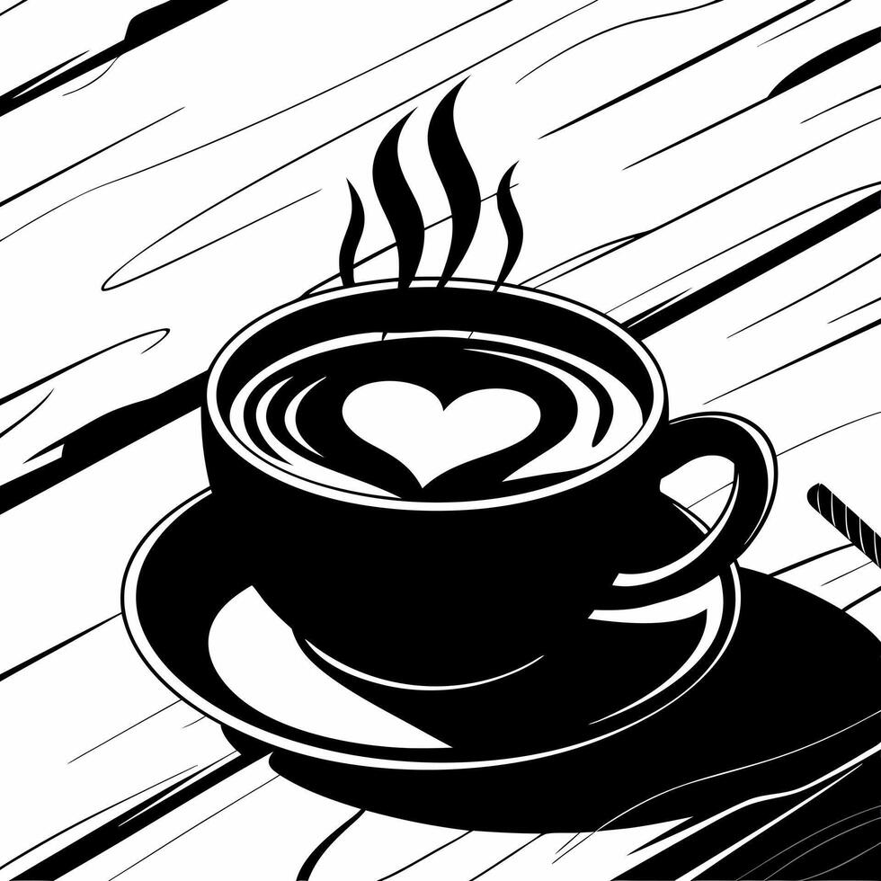 Black and White Coffee Cup with Heart Design Art vector