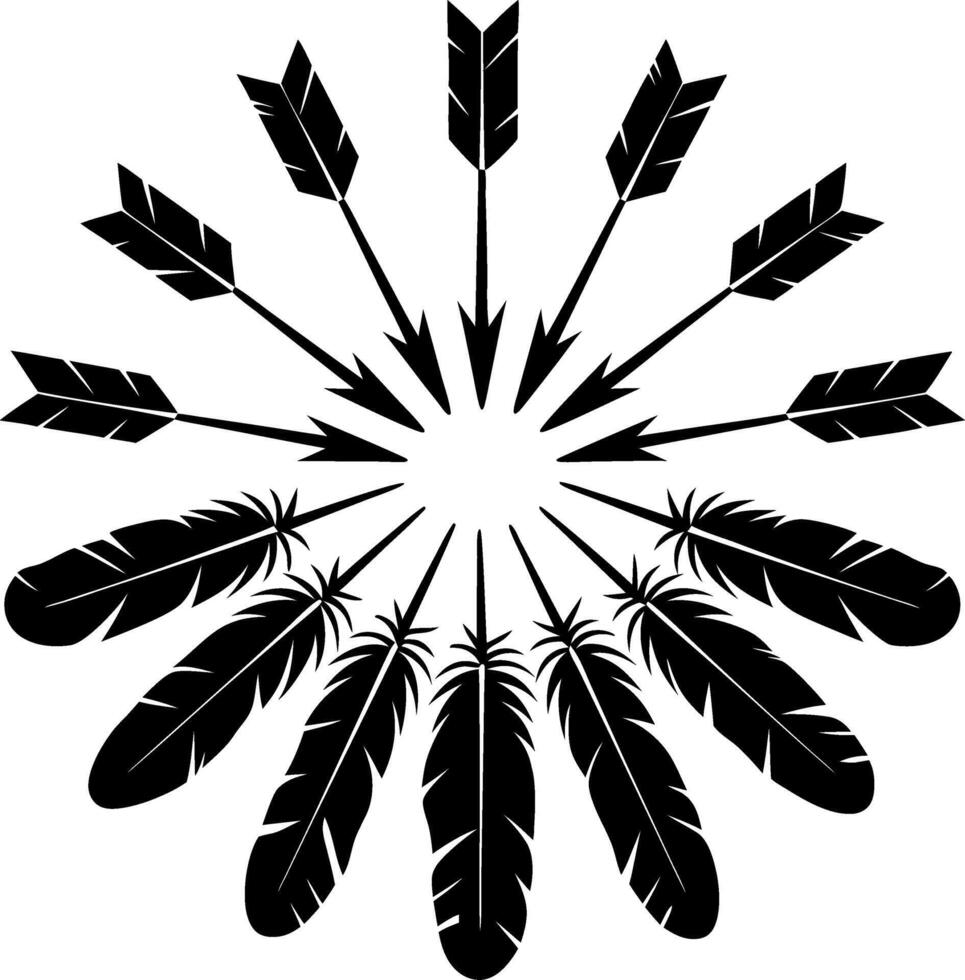 Black Arrow and Feather Circular Pattern Symbolizing Direction and Balance Illustration vector