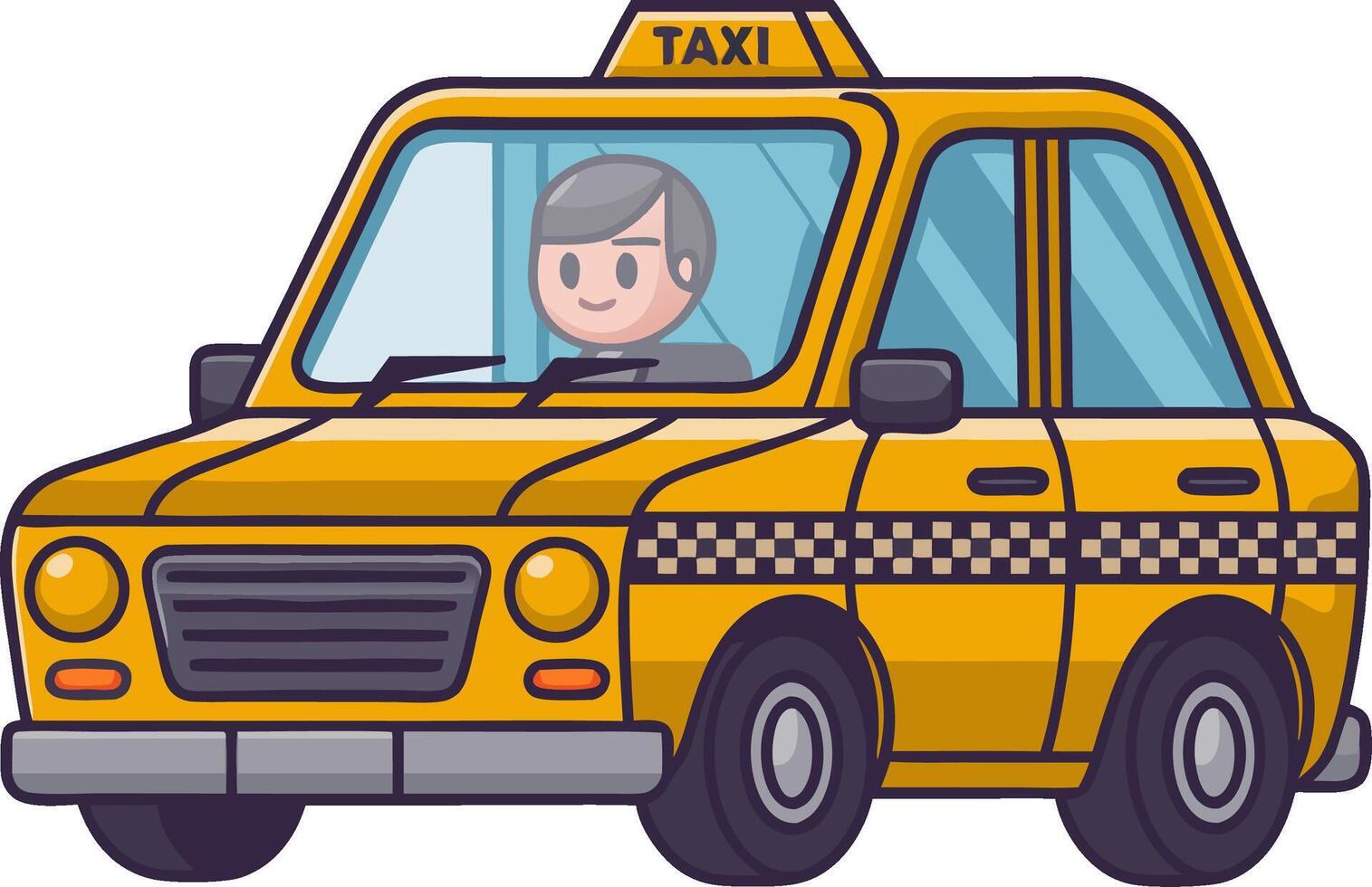 Cute Yellow Taxi Cartoon with Smiling Driver for City Transport Illustration vector