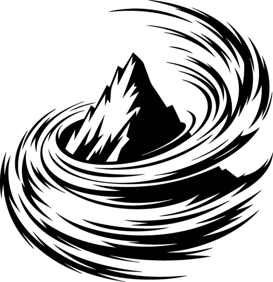 Dynamic Mountain Spiral Art Emphasizing Natural Elements and Movement vector
