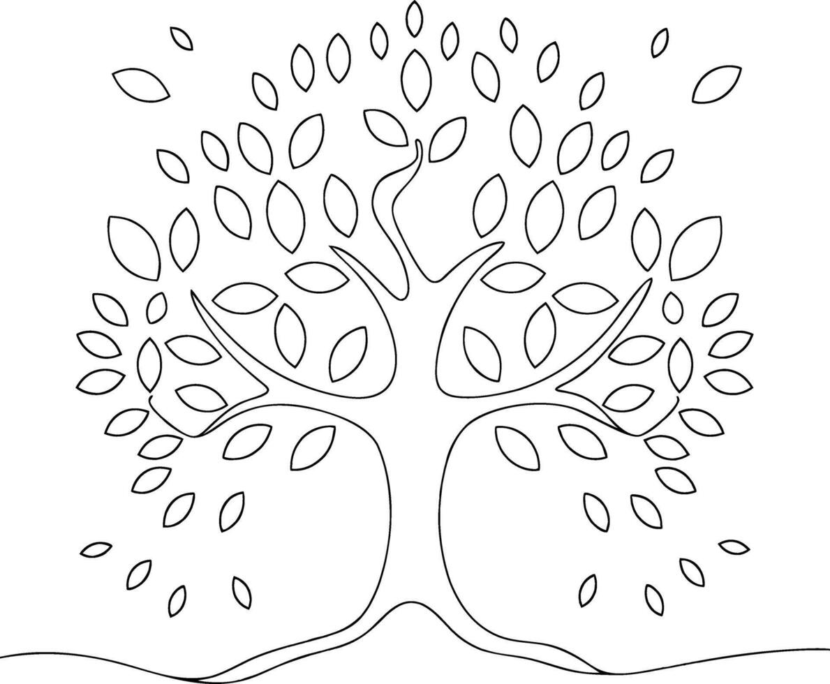 Elegant Line Art Tree Design with Leaves Illustration vector