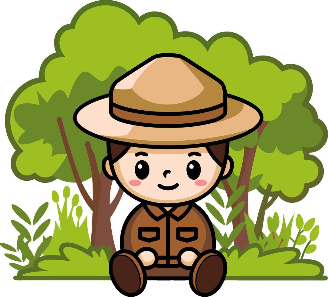 Cute Park Ranger Cartoon Character in Forest Illustration vector