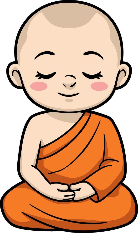 Cute Meditation Monk Cartoon Illustration Peaceful Zen Graphics vector