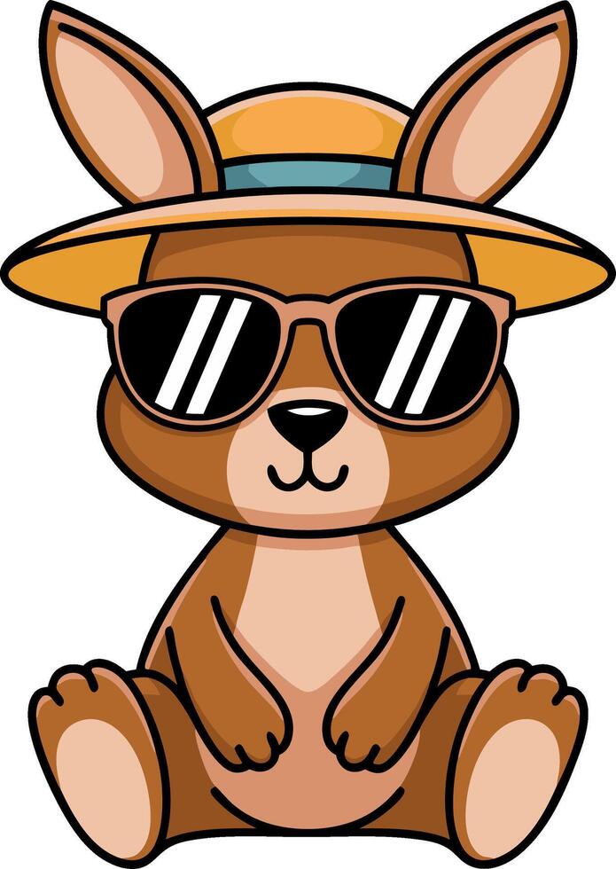 Cute Kangaroo Cartoon in Sunglasses and Hat Summer Illustration vector