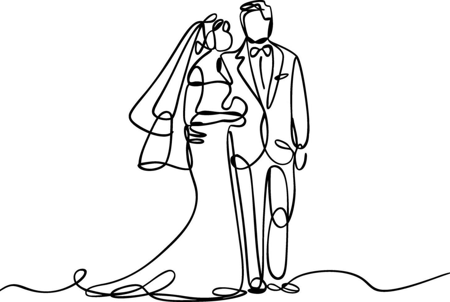 Elegant Minimalist Line Art Wedding Couple Illustration for Romantic Decor vector
