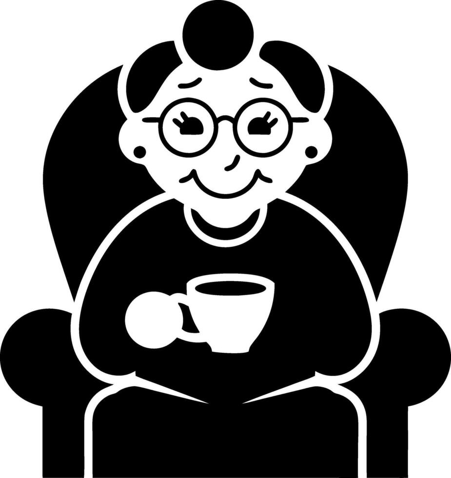 Elderly Woman Relaxing in Armchair with Coffee Cup Illustration vector