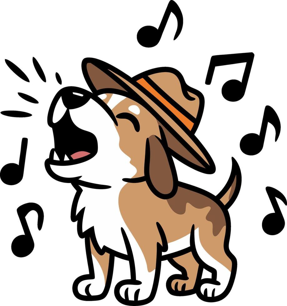 Cute Singing Dog with Hat and Musical Notes Illustration for Fun Designs vector