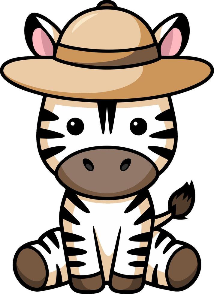 Cute Cartoon Zebra in Safari Hat Adorable Illustration for Kids vector