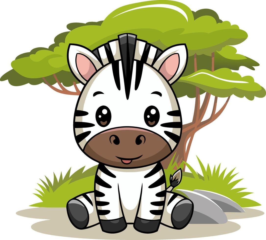 Cute Cartoon Zebra in Jungle Illustration for Kids and Nursery Decor vector