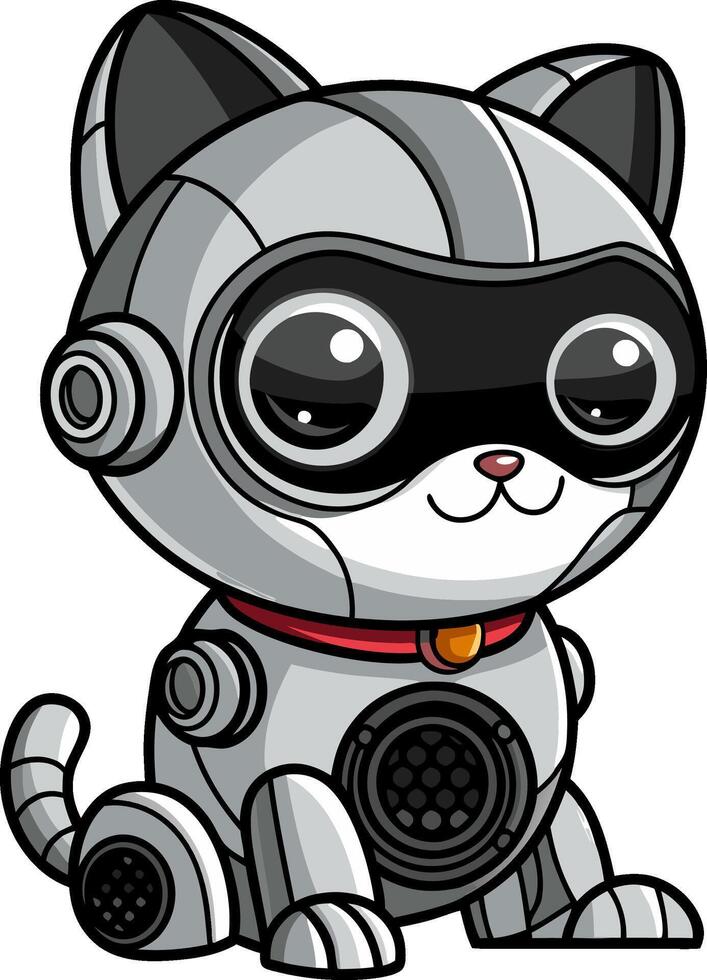 Cute Robotic Cat Cartoon Futuristic Illustration for Tech and Children Designs vector