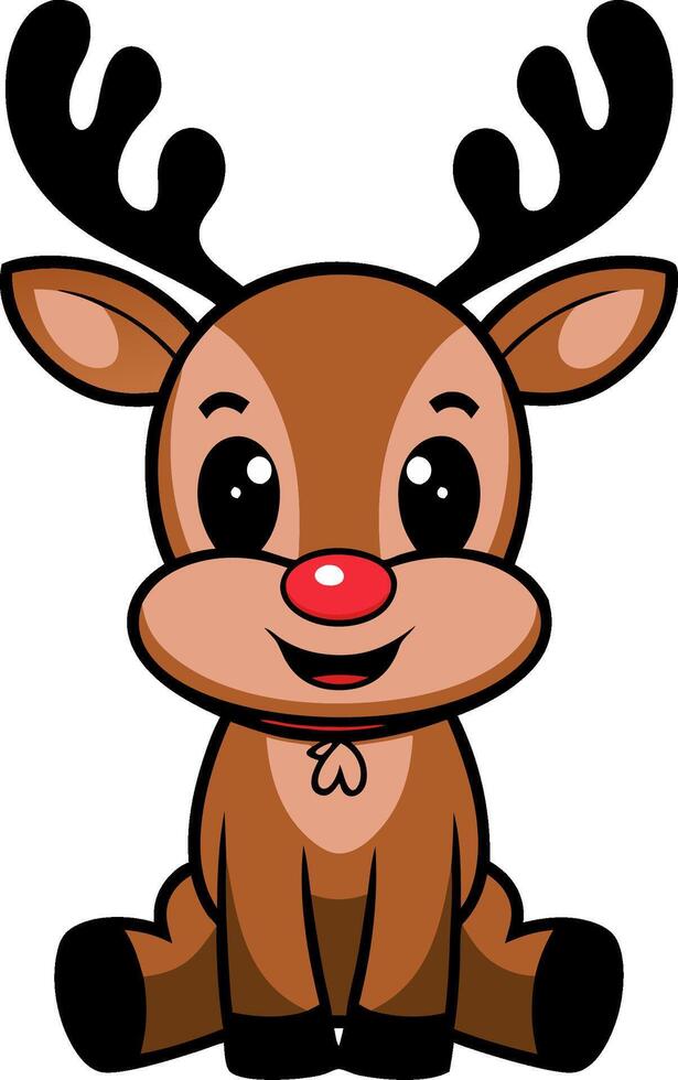 Cute Red-Nosed Reindeer Cartoon Illustration for Christmas Holiday Design vector