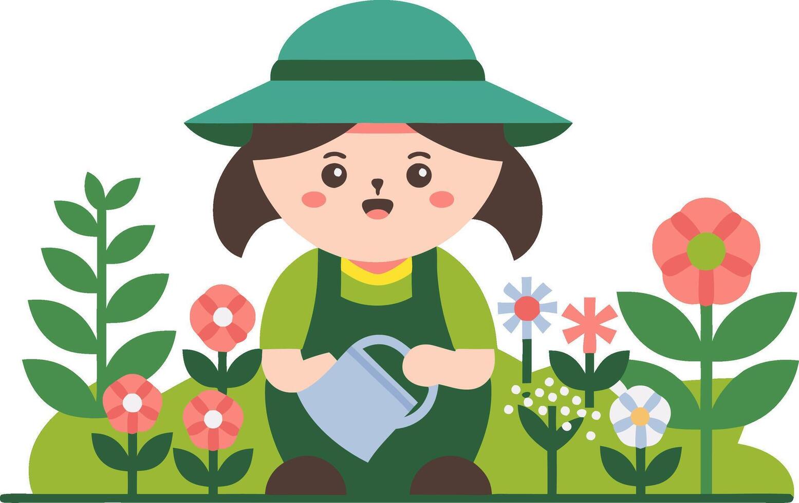 Cute Child Gardener Watering Flowers Illustration for Kids Decor vector
