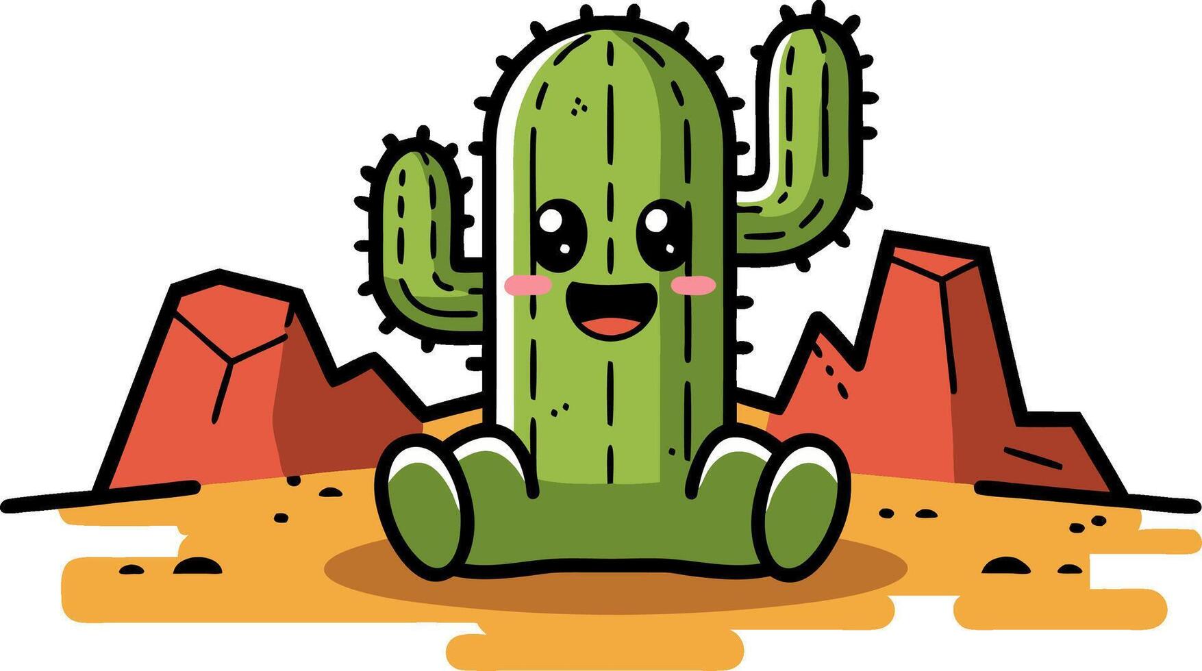 Cute Smiling Cactus Art with Desert Background for Kids Illustrations vector