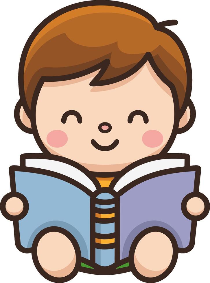 Cute Child Reading Book Illustration for Educational Themes vector