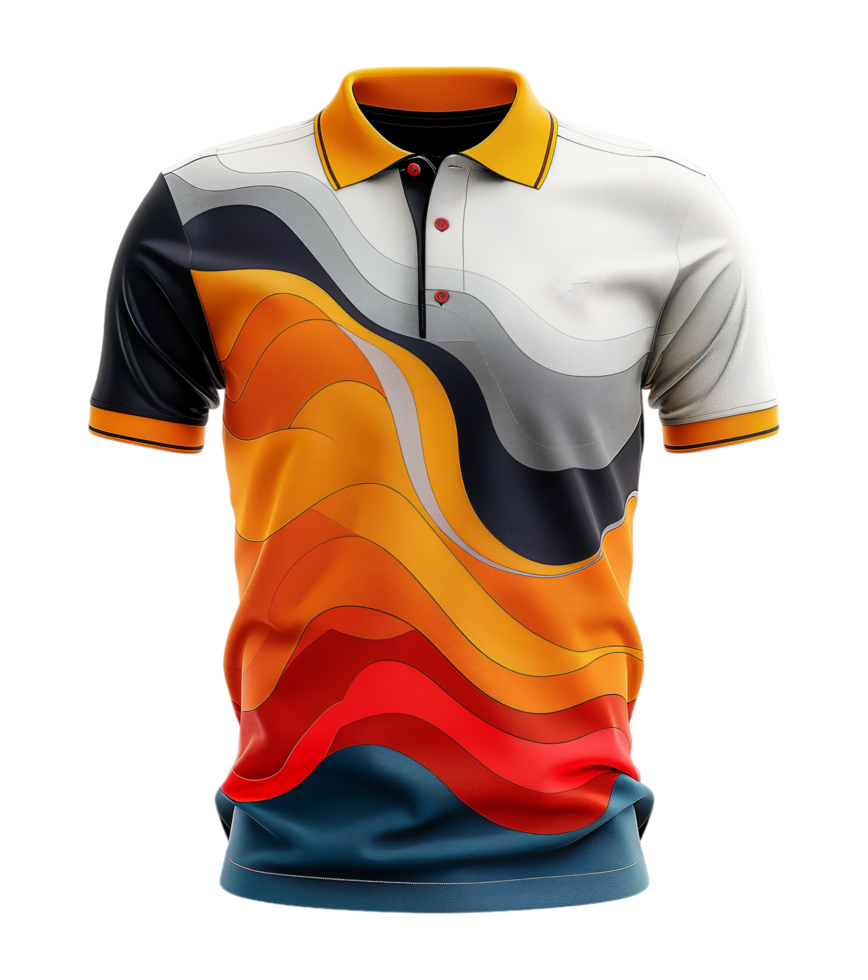 sports polo shirt mockup template, with abstract pattern and front view, isolated on transparent background png