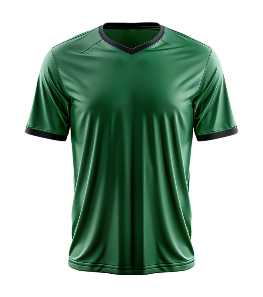 green sports jersey t-shirt mockup template, with front view, isolated on transparent background png