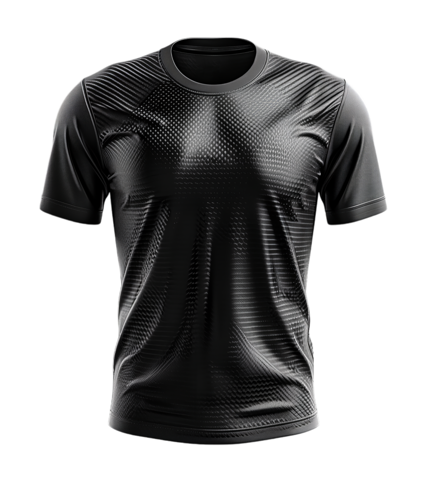 black sports jersey t-shirt mockup template, with front view, isolated on transparent background png