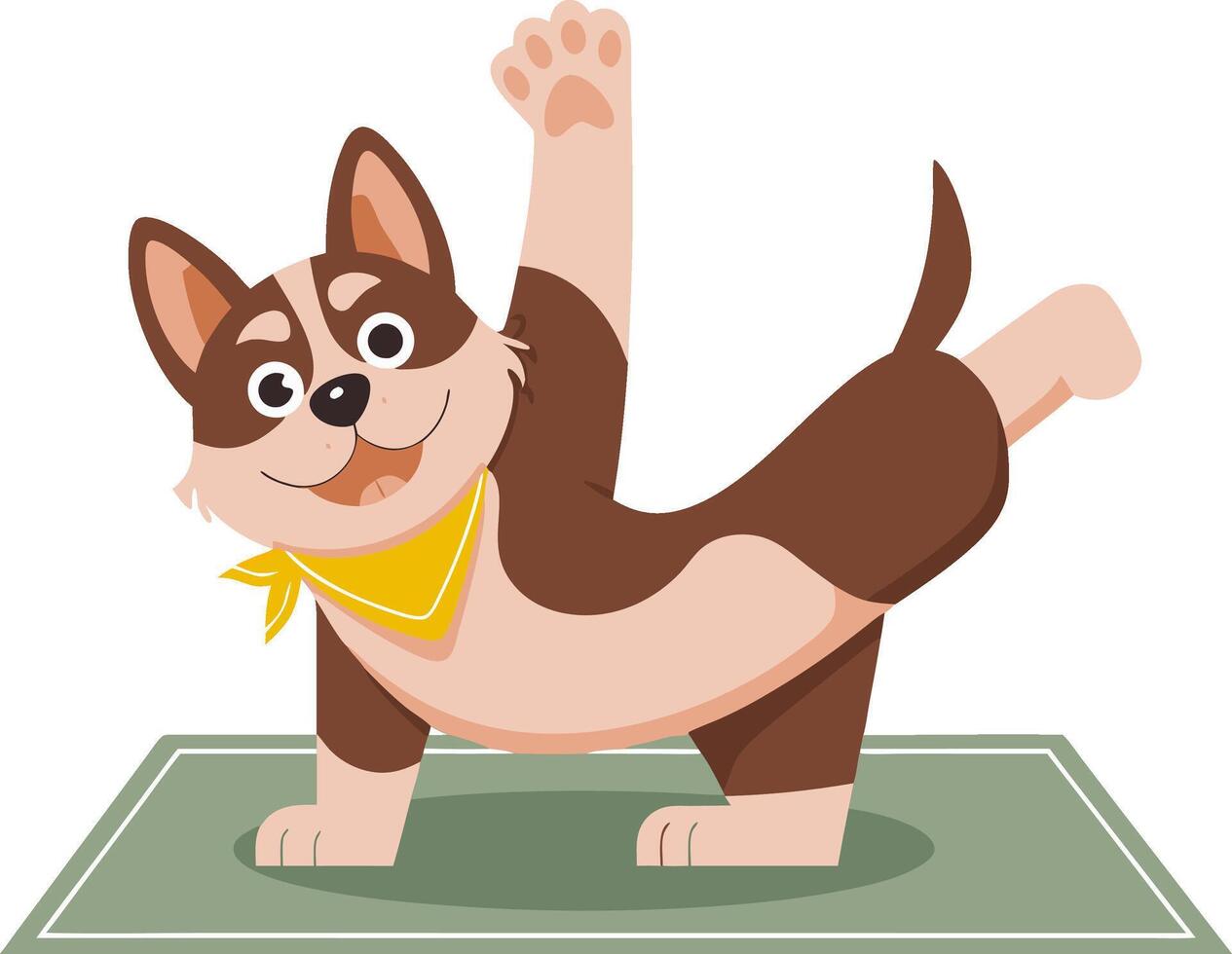 Cute Dog Practicing Yoga on Mat with Wagging Tail and Cheery Expression vector