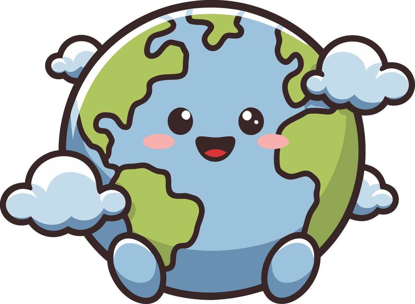 Cute Earth Character with Clouds and Smiling Face Illustration vector