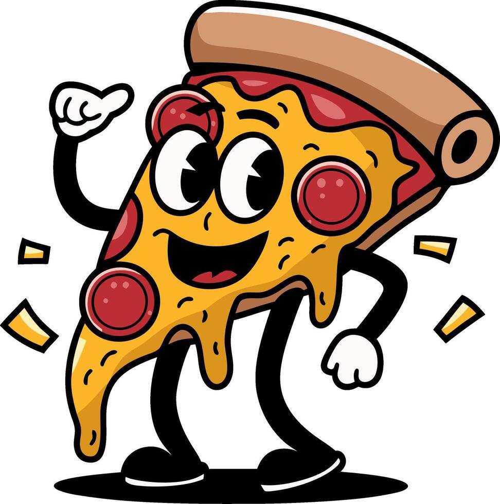 Cute Fun Cartoon Pizza Slice with Pepperoni and Cheese Design vector