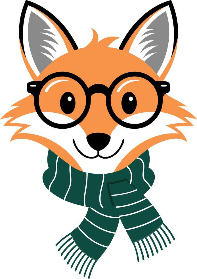 Cute Fox Wearing Glasses and Scarf Illustration for Kids and Winter Themes vector