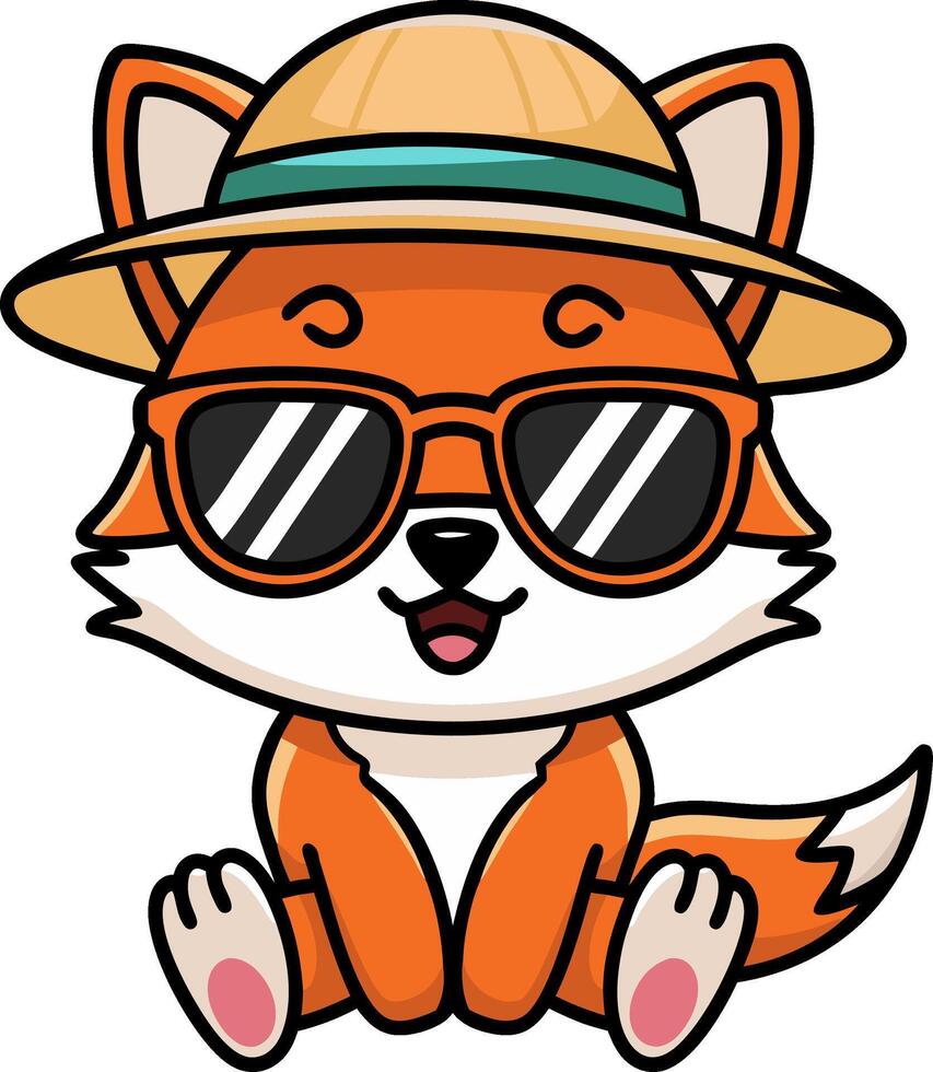 Cute Fox Wearing Sunglasses and Hat Cartoon for Summer Fun vector