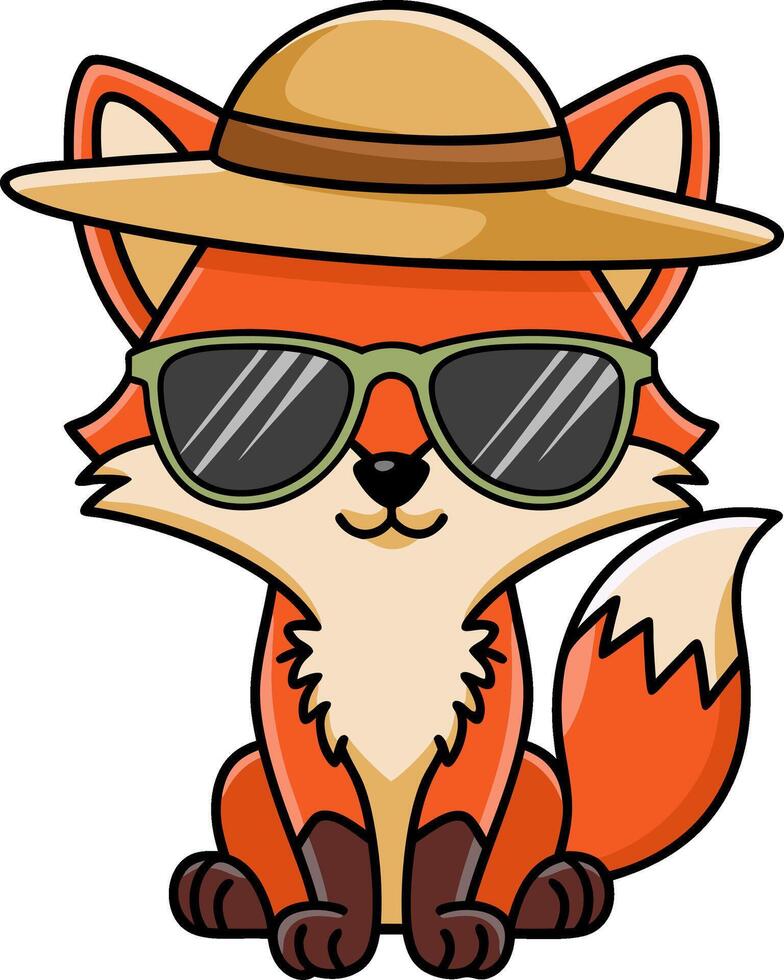 Cute Cartoon Fox Wearing Sunglasses and Hat Illustration for Summer Theme vector