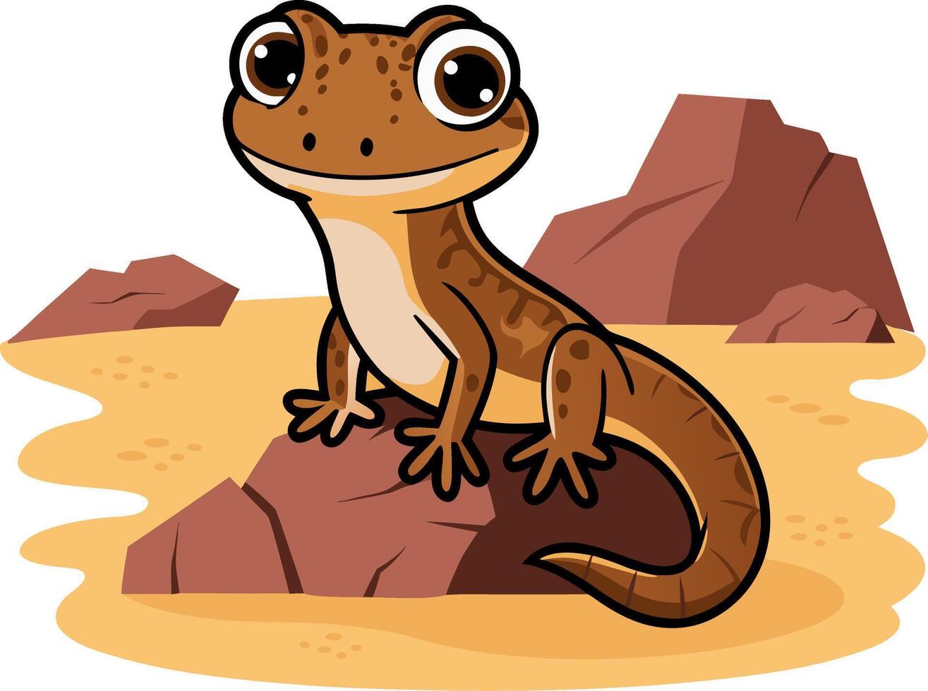 Cute Gecko Cartoon Sitting on Rock in Desert Illustration vector